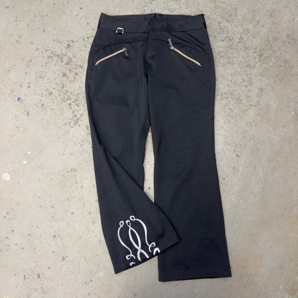 Y2K Athleta Black Softshell Fleece Lined Ski Pants Scroll Embroidery Size 8